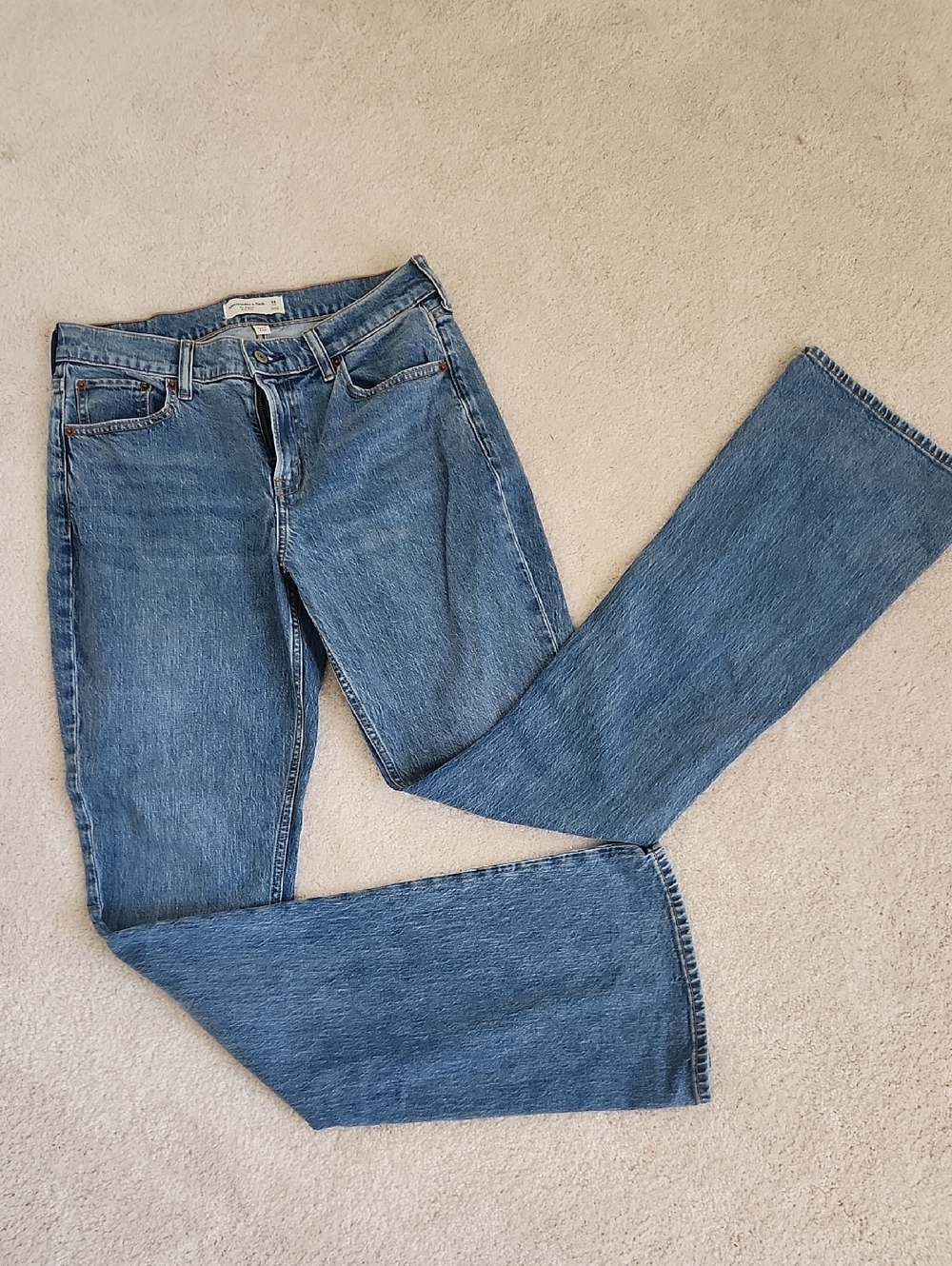 Abercrombie & Fitch Medium Blue Straight-Leg Jeans - Picture 1 of 3